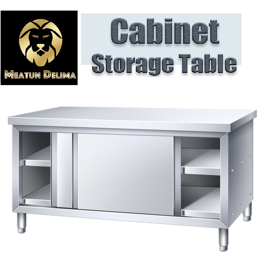 Stainless Steel Storage Table With Double Sliding Door/ Meja 2 Layer