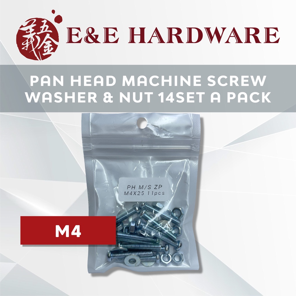 PAN HEAD MACHINE SCREW WASHER & NUT PACKGING SET ( SIZE ) M3 M4 M5 M6 ...