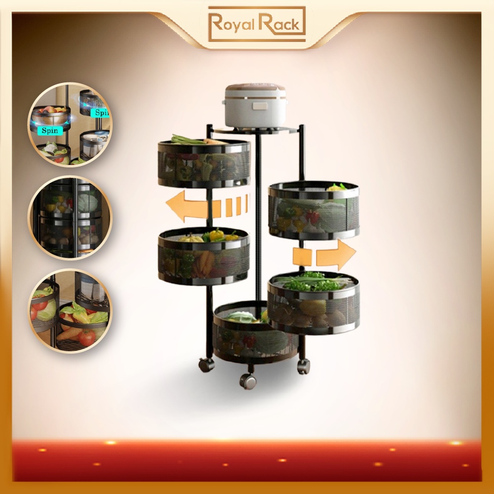 RoyalRack Rotating Basket with Roller Wheel / Stainless Steel Grocery ...