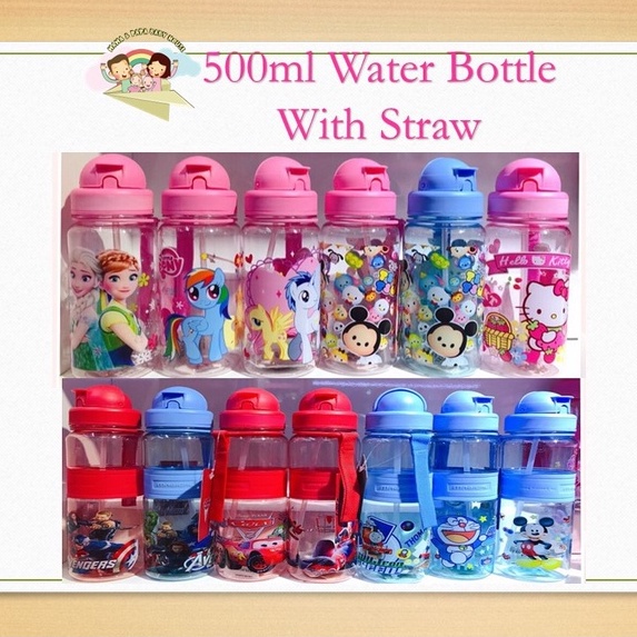 500ml Kids Water Bottle with Flip Up Straw Botol Air Kanak | Shopee ...