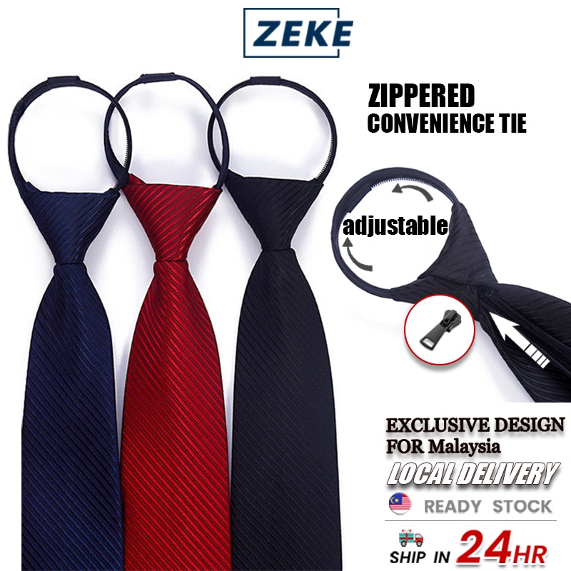 ZEKE Zip Tie Formal Wear Tie Graduation Wedding Striped Plain Neck