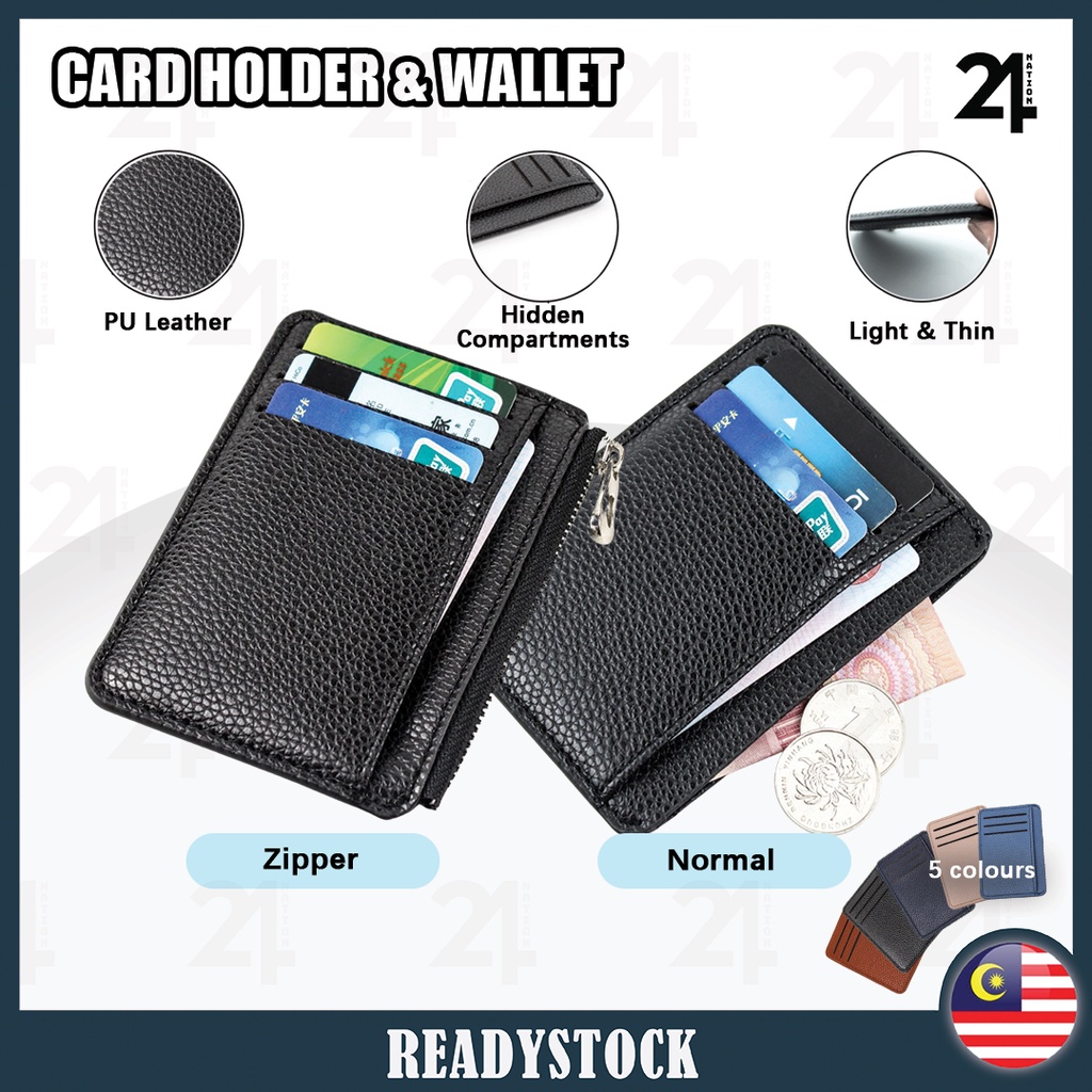 (Readystock)W01 Unisex Slim PU Leather Card Holder Zipper Wallet Purse ...