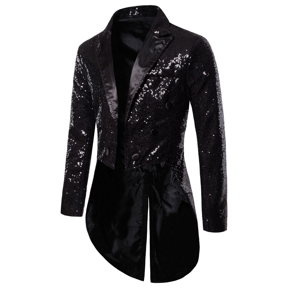 Shiny Gold Sequins Glitter Tailcoat Suit Jacket Male Double Breasted ...