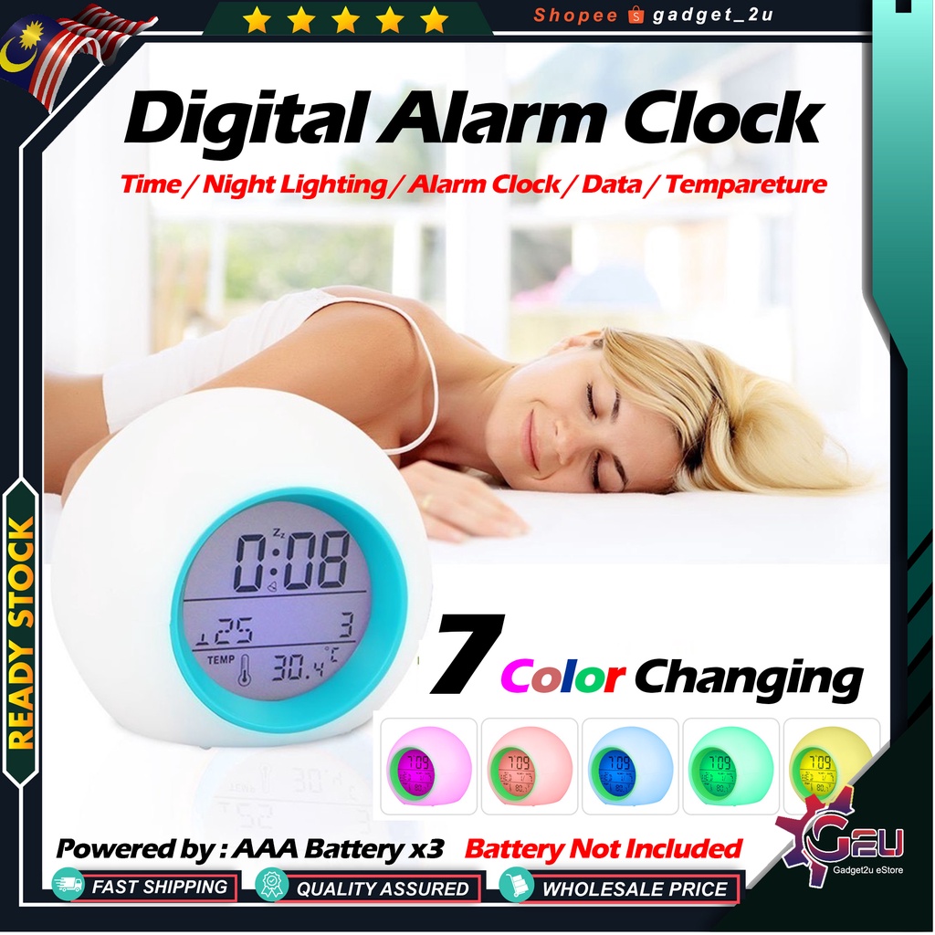 Color Change Digital Smart Digital Alarm Clock Glowing LED Shopee