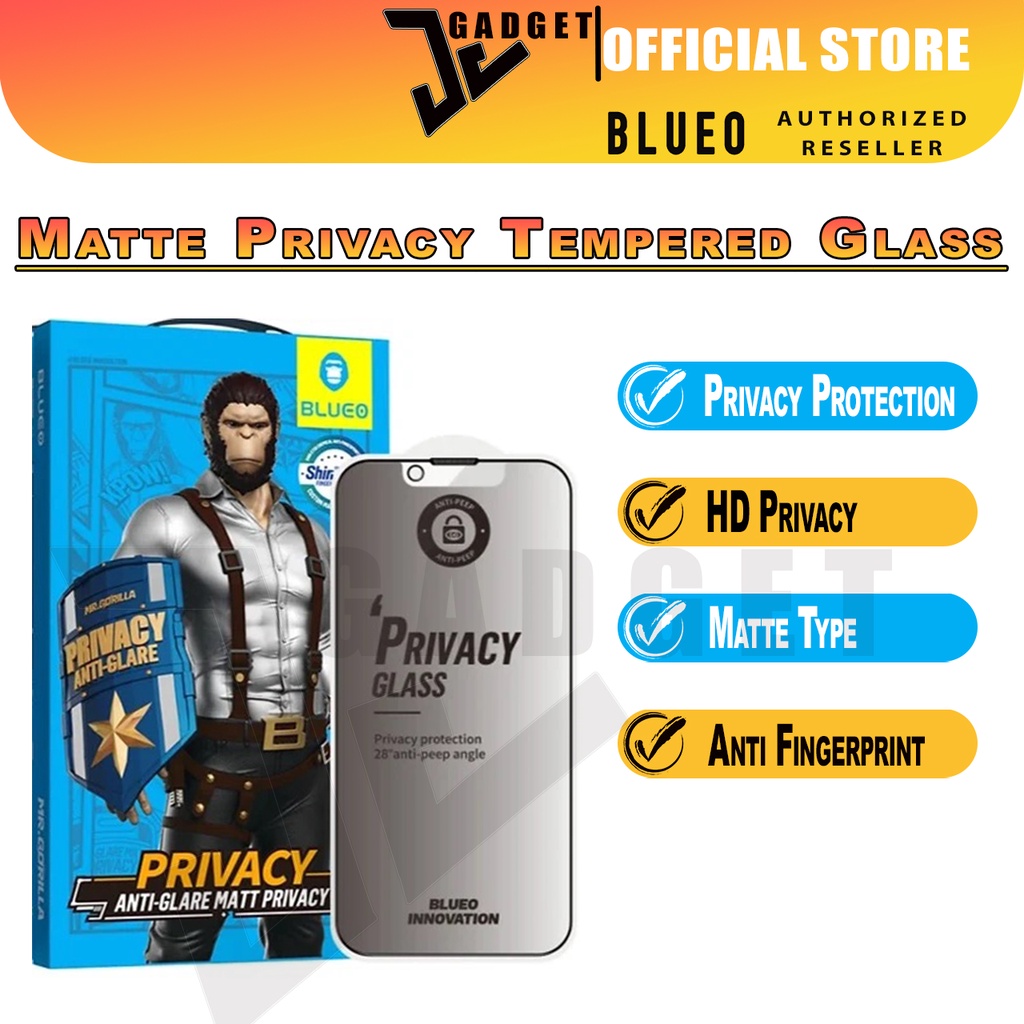 Blueo Matte Privacy Tempered Glass For iPhone 15 Pro Max 14 Pro Max 13