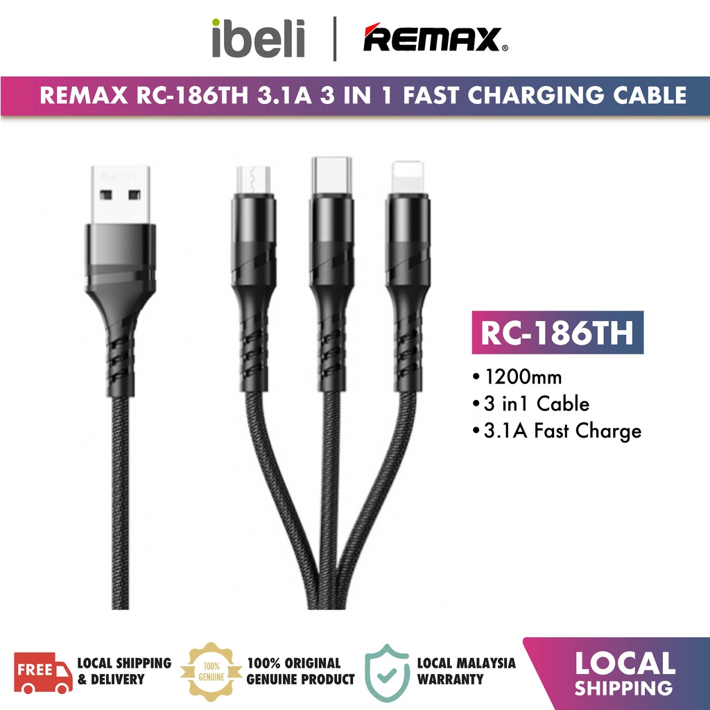 Remax RC-186TH Speed Series 3 in 1 2.1A Fast Charging Cable | Shopee ...