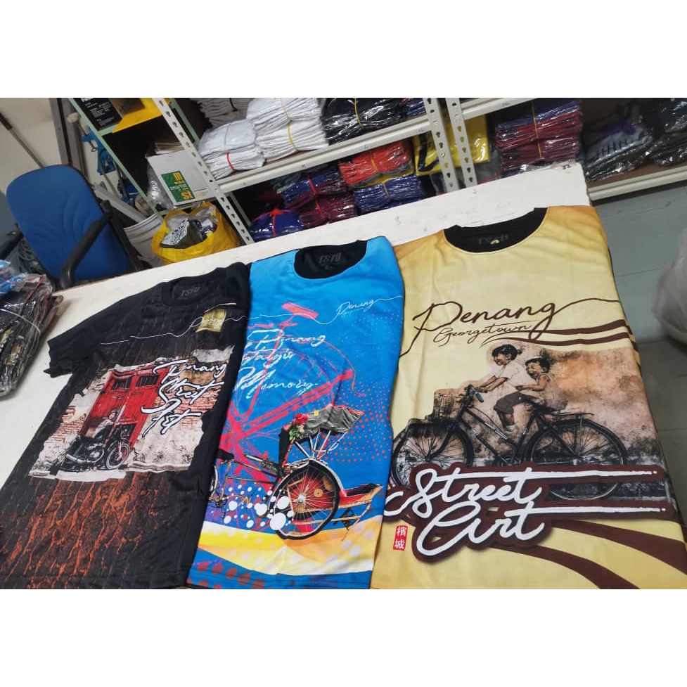 Ready Stock Penang Street Art T shirt Microfiber DryFit Unisex Round Neck Short Sleeve Shopee Malaysia