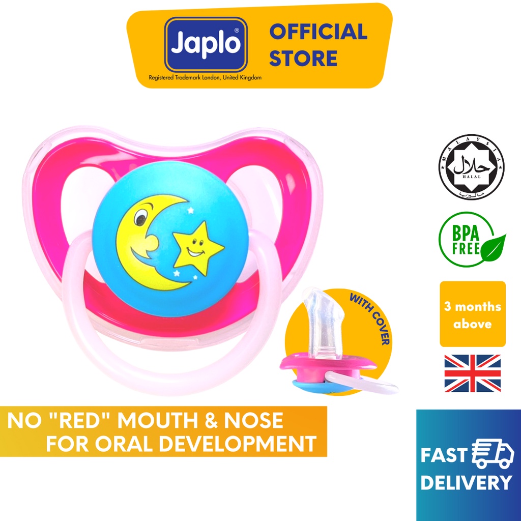 Japlo Premium Moon Orthodontic Pacifier with Cover Night Glow Handle for Oral Development