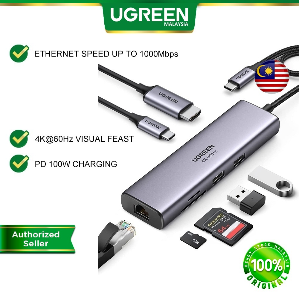 UGREEN 7 IN 1 USB C Hub 4K 60Hz HDMI USB 3.0 Port PD 100W TF SD Card Reader Adapter