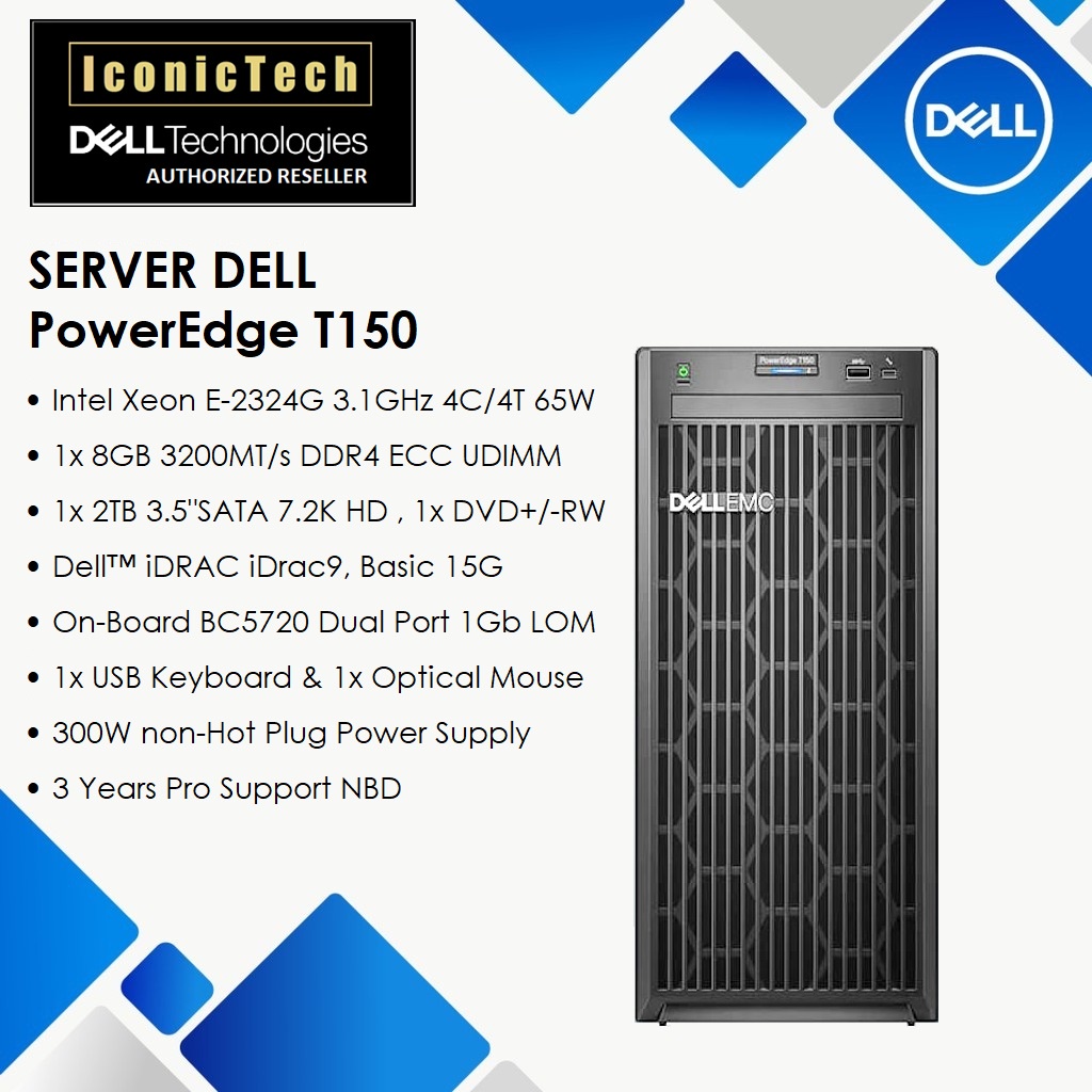 IconicTech Dell PowerEdge T150 Tower Server (E2324G, 8GB, 2TB