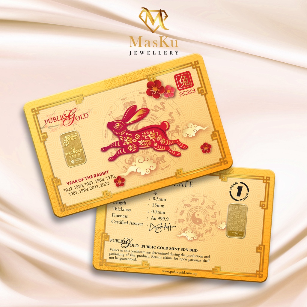 Public Gold Bullion Bar PG 1g (Emas 999.9) 24K - Rabbit 2023 | Shopee ...