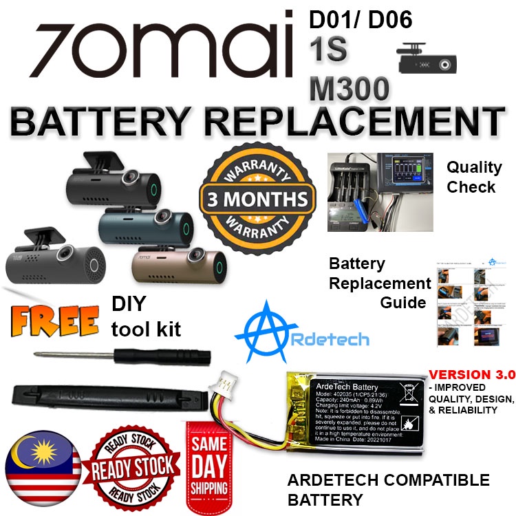 70mai Battery 1S D01 D06 M300 (COMPATIBLE) Replacement Repair 70 mai ...