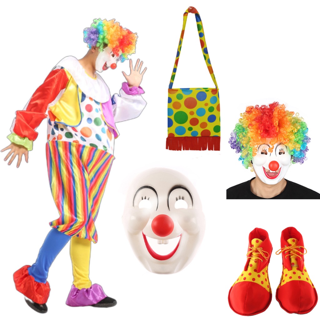 💥Malaysia Ready Stock💥Halloween Adult Clown Jumpsuit Hat Man Joker Cosplay Costumes Cosplay