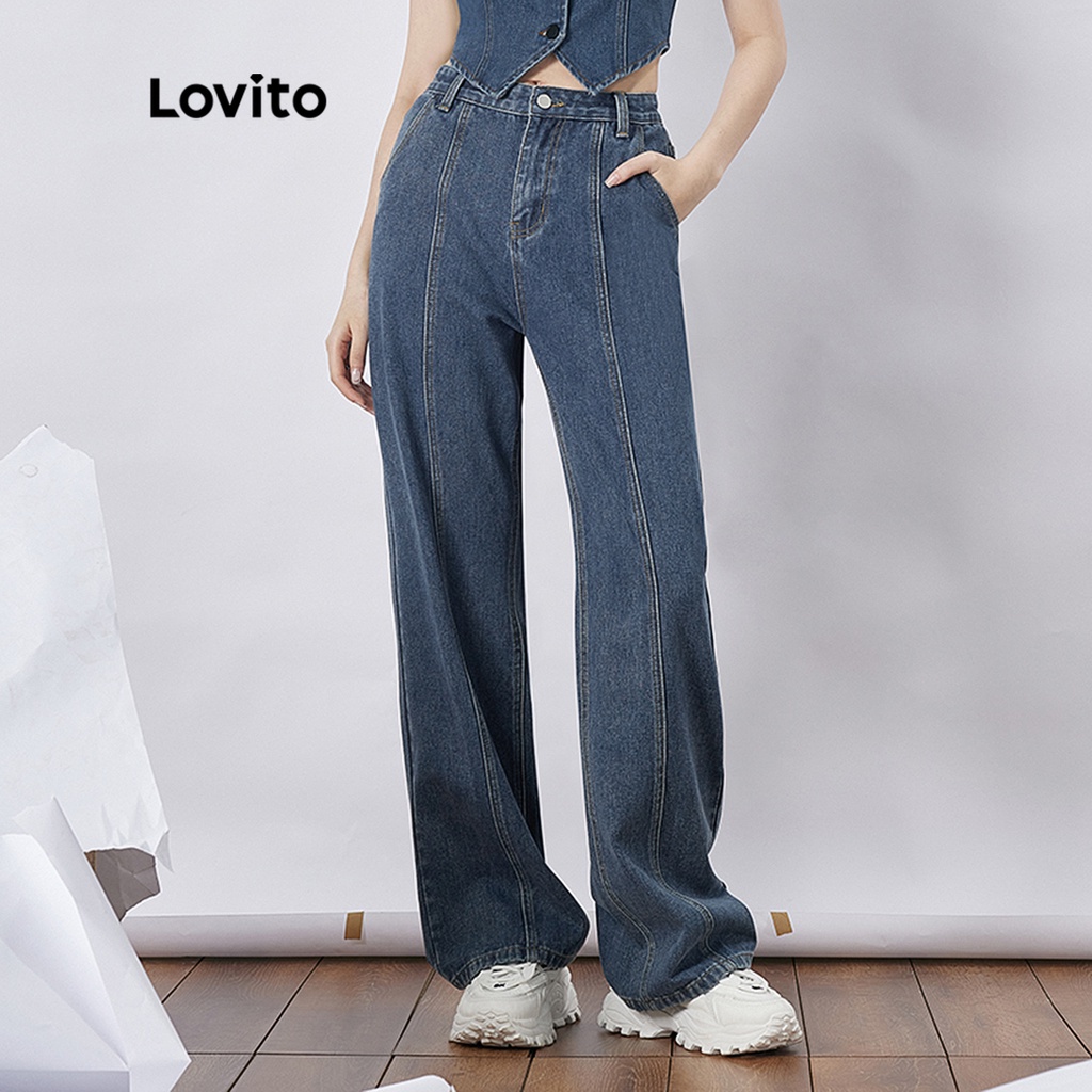 Lovito Casual Plain Pockets Padded Boyfriend Style Women Denim Jeans ...