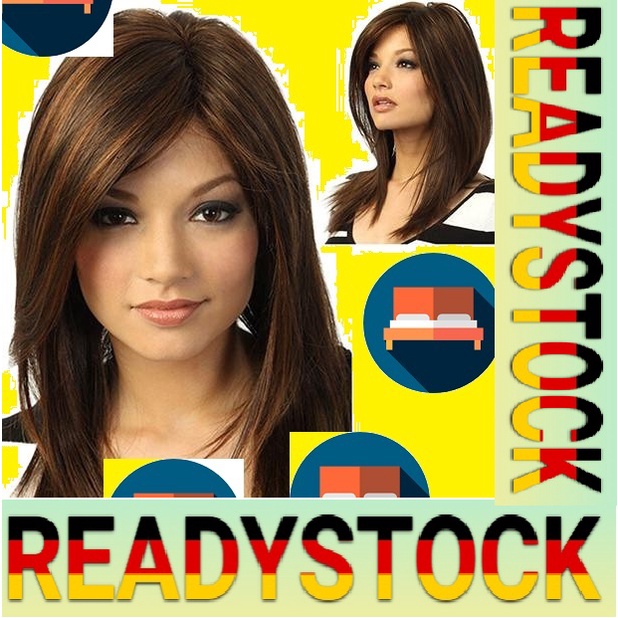 ramissi rambut palsu paras bahu topio Women Dark Brown Long Straight ...