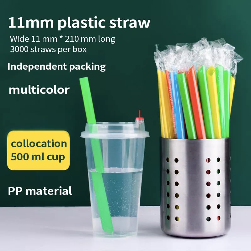 (100pcs/pack) 210mm Black Transparent Multi Color Plastic Straw ...