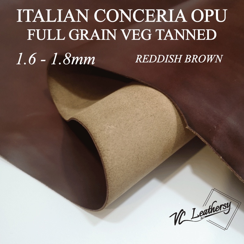 Italian Full Grain Veg Tanned Leather Reddish Brown 1.61.8mm Oil Pull