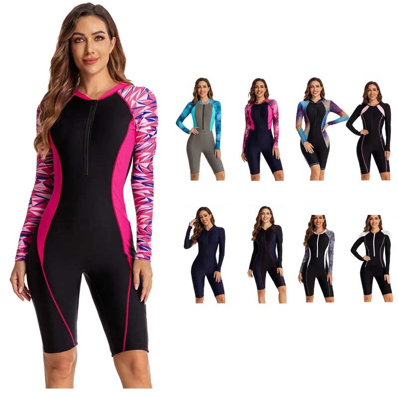 Woman Rashguards Long Sleeve Zipper One Piece Knee Length Surfing