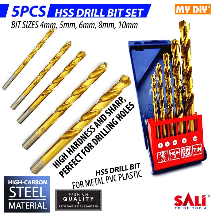 5PCS Stubby High Speed Steel M2 Short Length Drill Bits – 1/4” Shank, For Metal – Unbranded