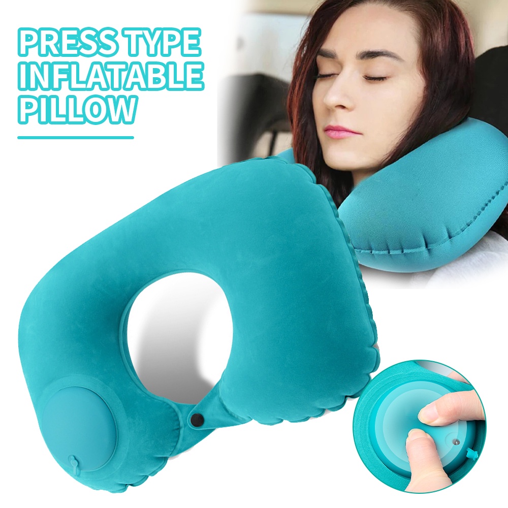 UShaped Inflatable Travel Pillow Press Pump Neck Portable Foldable