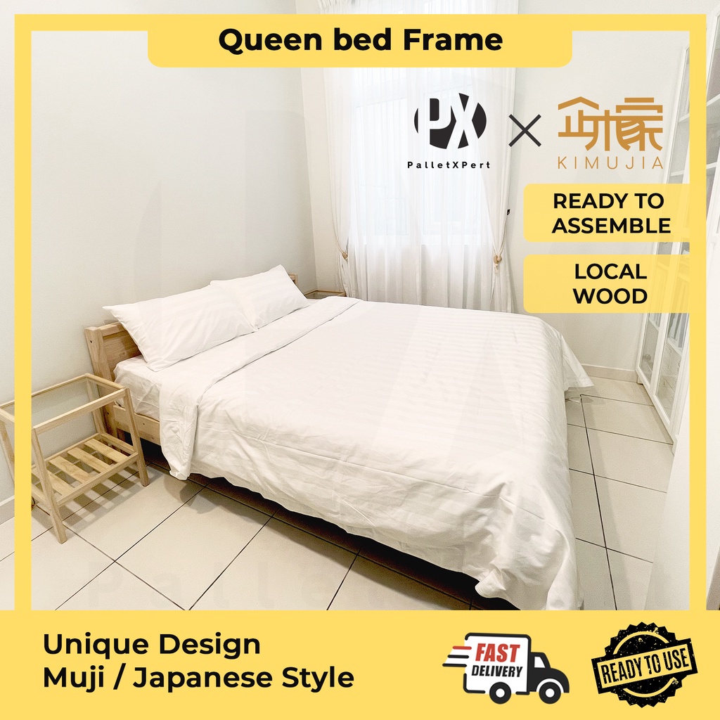 DABO Rubberwood Queen Bed Frame Bedroom Furniture Ready to assemble