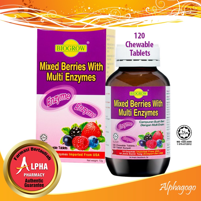 Biogrow Mixed Berries with Multi Enzymes (120 Chewable Tablets