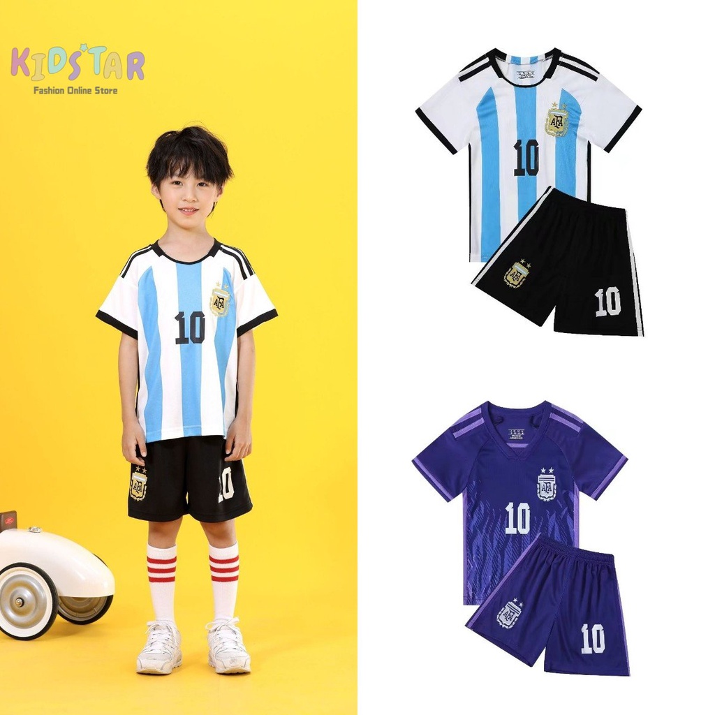 [80-160CM]Argentina Home No.10 Messi National Football Shirt Set Kids