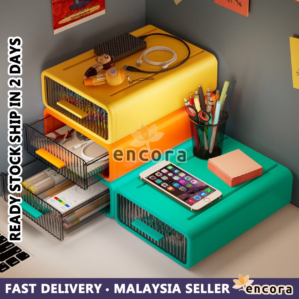 [1PC] Encora Stackable PP Stationeries Storage Box With Drawer Kotak ...