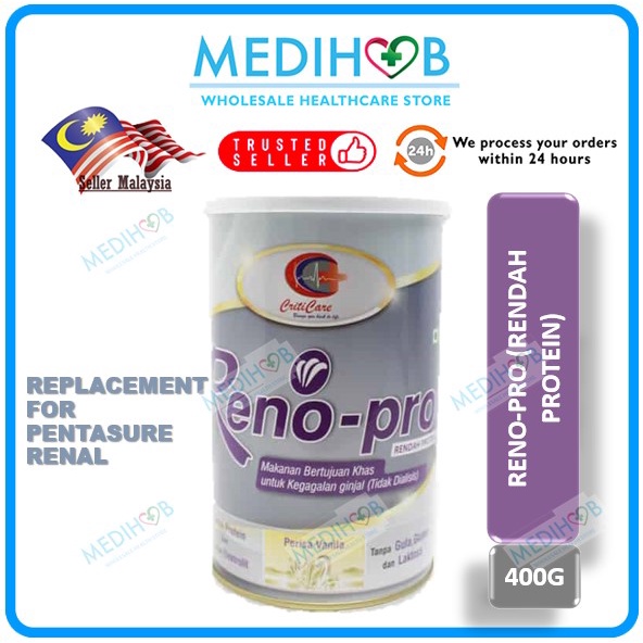 Renopro Susu Milk Powder Vanilla 400g Low Protein [Replace Penta Sure Renal] EXP 1/2024