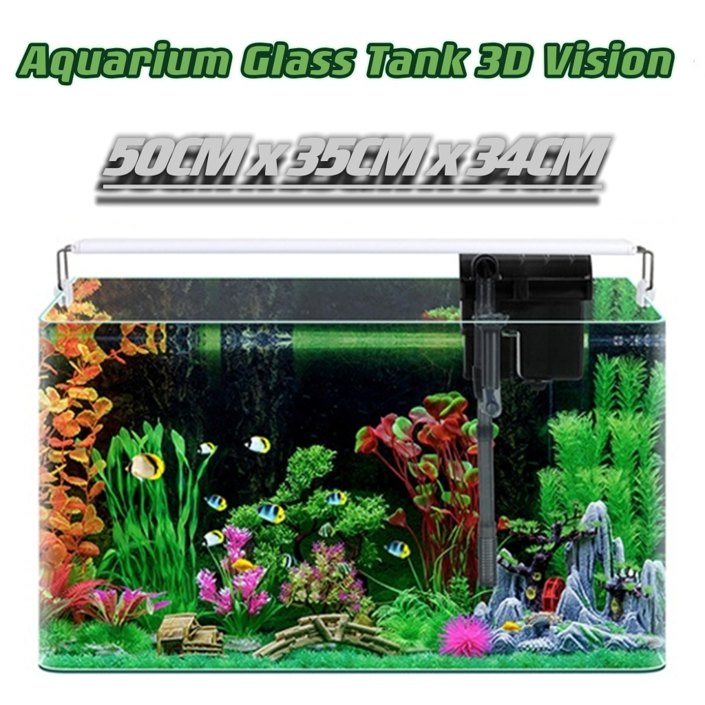 Aquarium Glass Tank 3D Vision 50CM x 35CM x 34CM and 5mm thickness