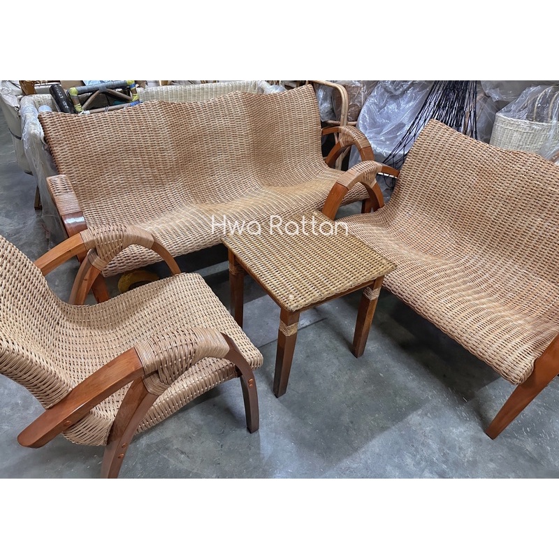 [Set] Fully woven rattan wood chair living room outdoor furniture set ...