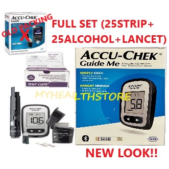 [COMPLETE SET] Accu-chek Guide ME Glucose Meter+25strips+25 alcohols ...