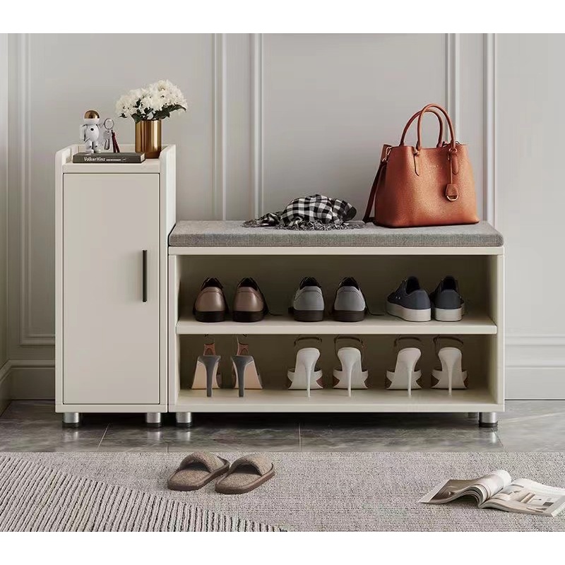 Home shoe with cushioned sofa shoe rack Modern wooden shoe