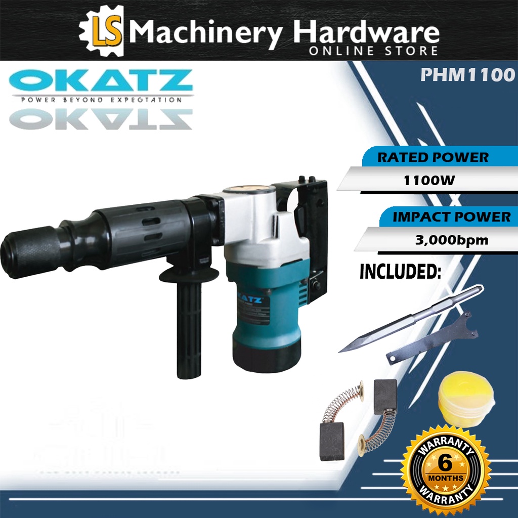 Okatz 1100W 17mm Hex Concrete Demolition Breaker Hammer PHM1100 - Heavy ...