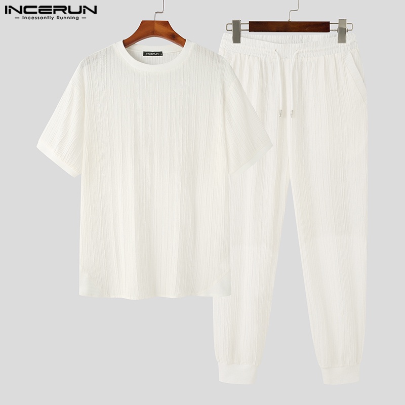 INCERUN Men Basic Style Casual Short Sleeve T-Shirt+Elasticated ...