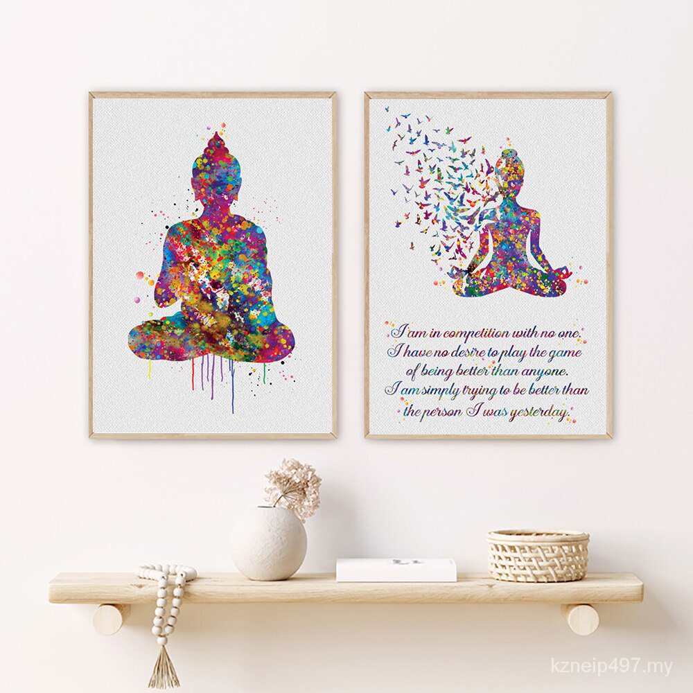 Meditation Motivational Quote Poster Colorful Abstract Buddha Yoga Art ...