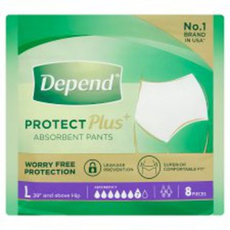 Depend Protect Plus+ Absorbent Pants L , 8 Pieces