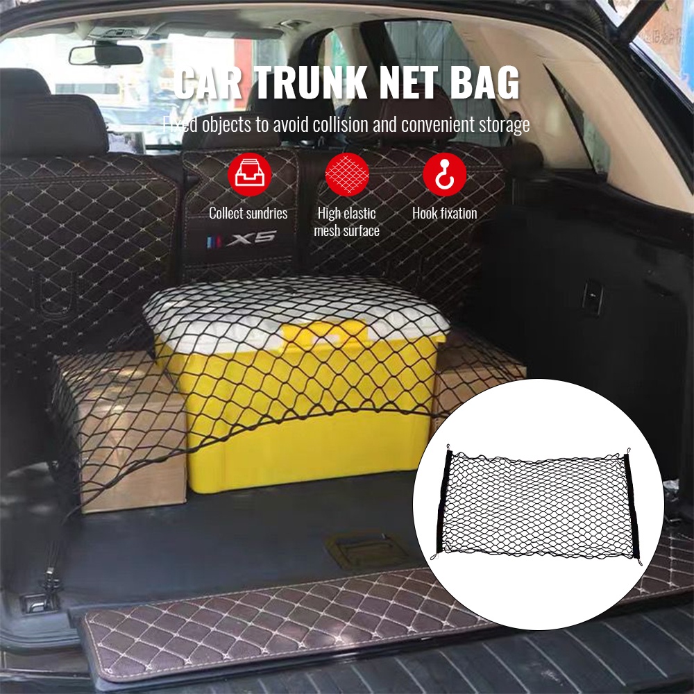 110x60cm Car Trunk Luggage Storage Cargo Organizer Nylon Stretchable Elastic  Mesh Net With 4 Hook
