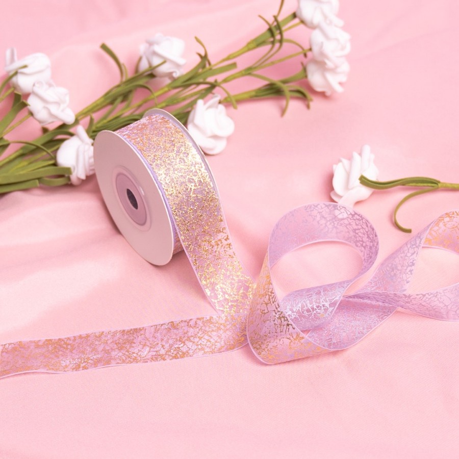 1m/5m Twinkle Gold Textured Organza Ribbon | Gold Pattern Sheer Ribbon ...