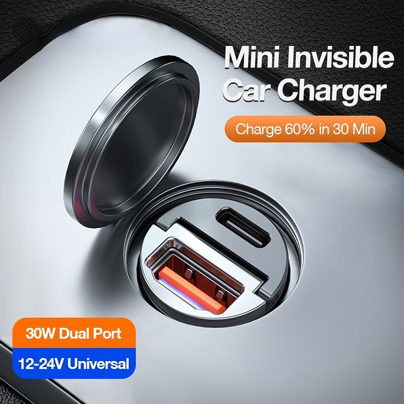 Mini Invisible Car Charger Adapter 30W Fast Charging USB Type C PD30W ...