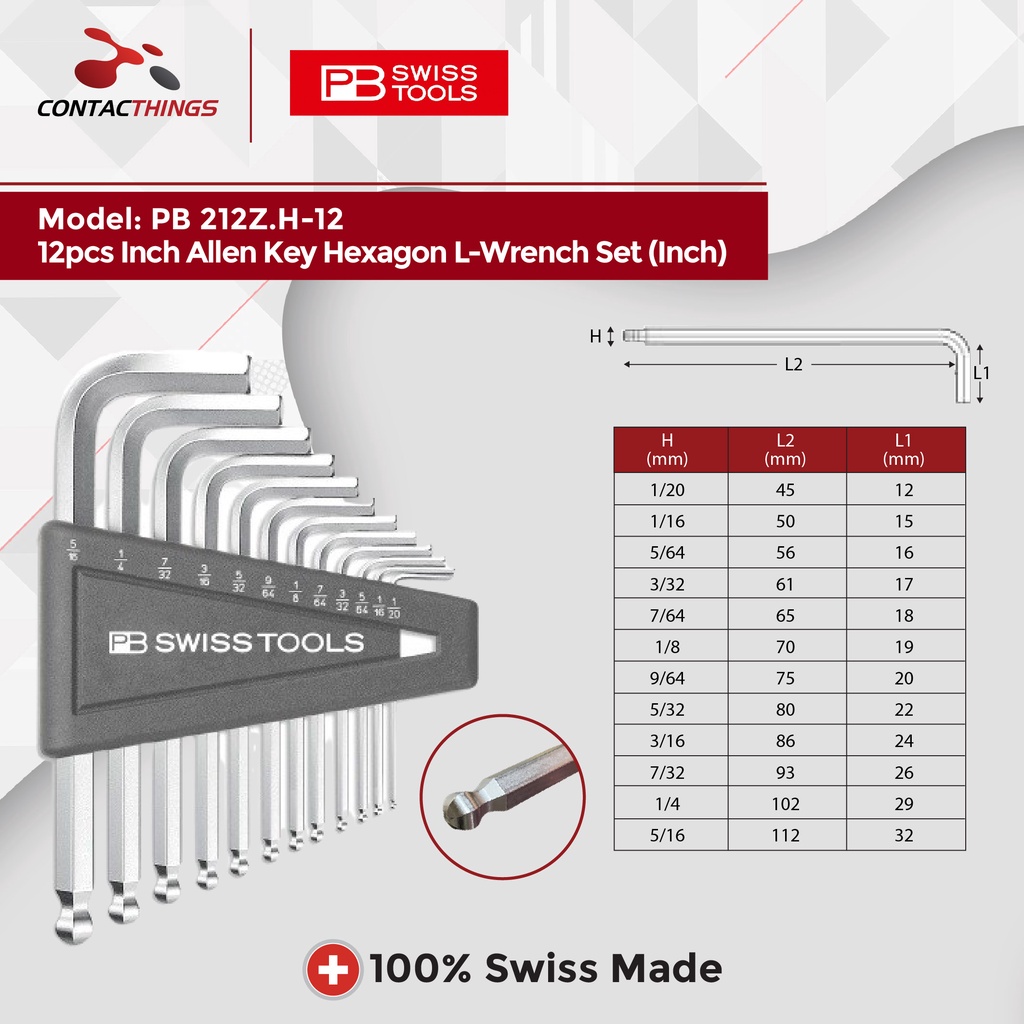 PB Swiss Set Van 9 Hexagonale Allen Keys Met Bolkop - Long Type, Inch Rainbow - Hoogwaardig Gereedschap