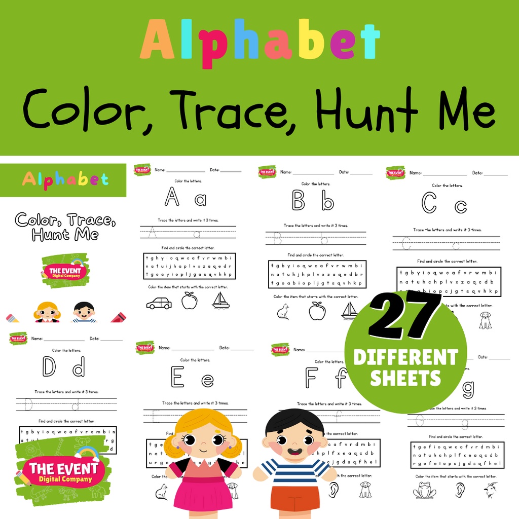 E-BUSY BOOK, ALPHABET HANDOUT- Prewriting worksheet, Color, Trace, Hunt ...