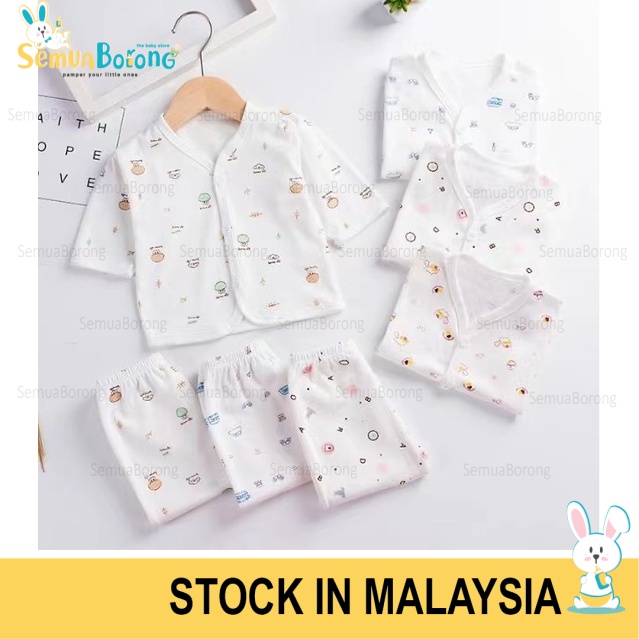 (03m) Newborn Long Sleeves Set Baju Newborn 59cm Unisex Baju Tidur