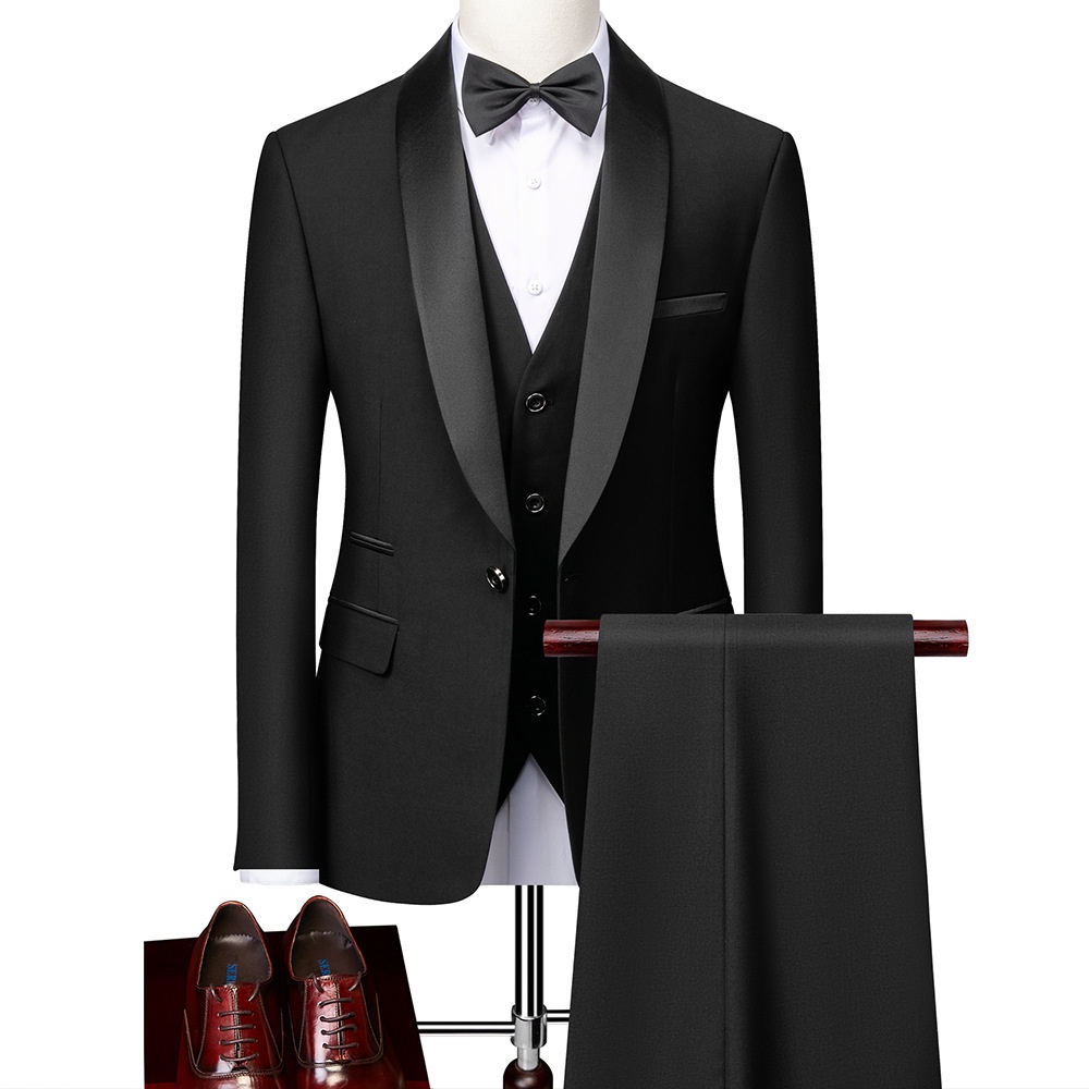 Men Suit Business Casual Wedding Groom Dress Slim Suit+Vest+Pants ...