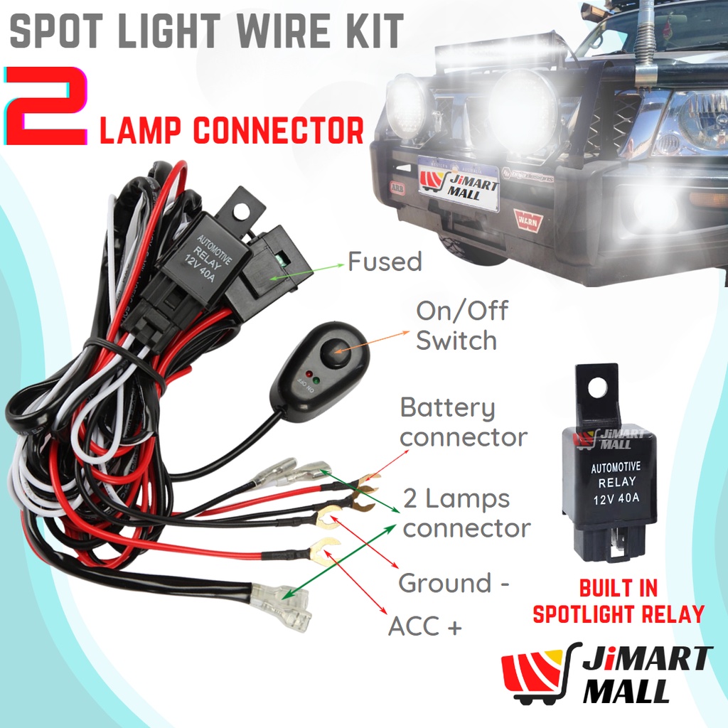 SPOTLIGHT FOG LAMP WIRE KIT Relay Set 12V 40A Wiring LED Bar Cable