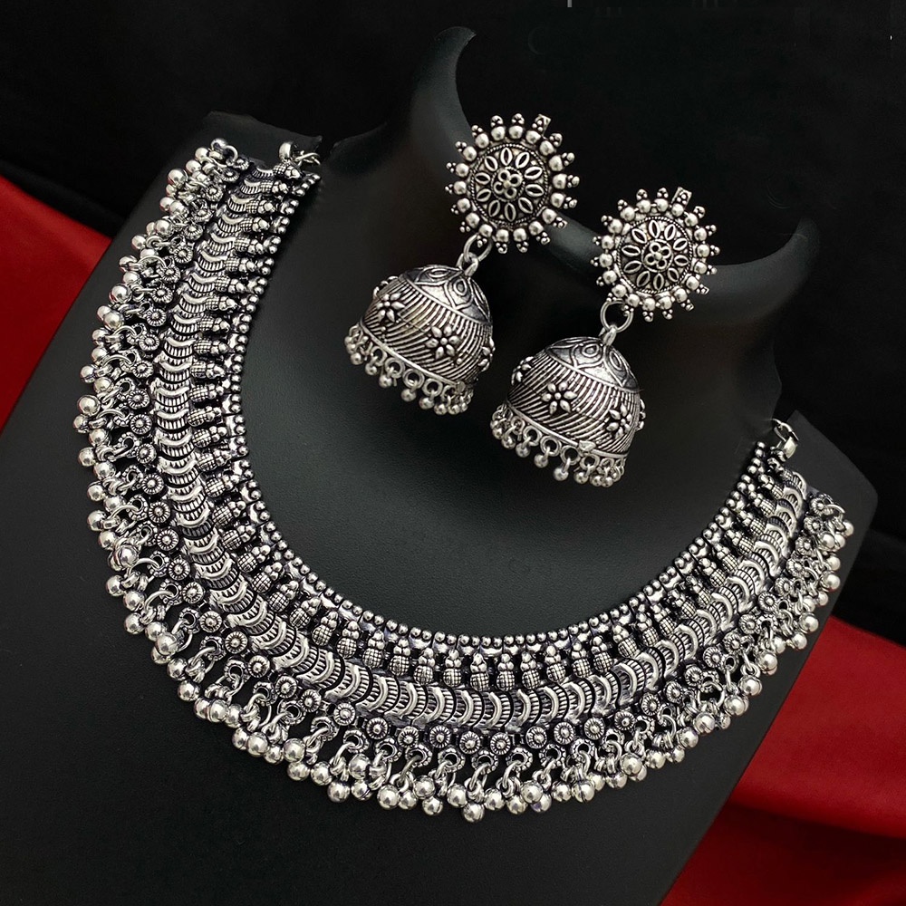 Black silver choker with long deals earrings