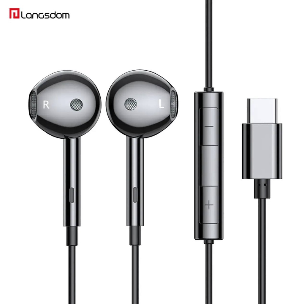 Langsdom CPN62T Typec Earphones For Samsung Galaxy S22 Plus A53 Mic Control Stereo Inear