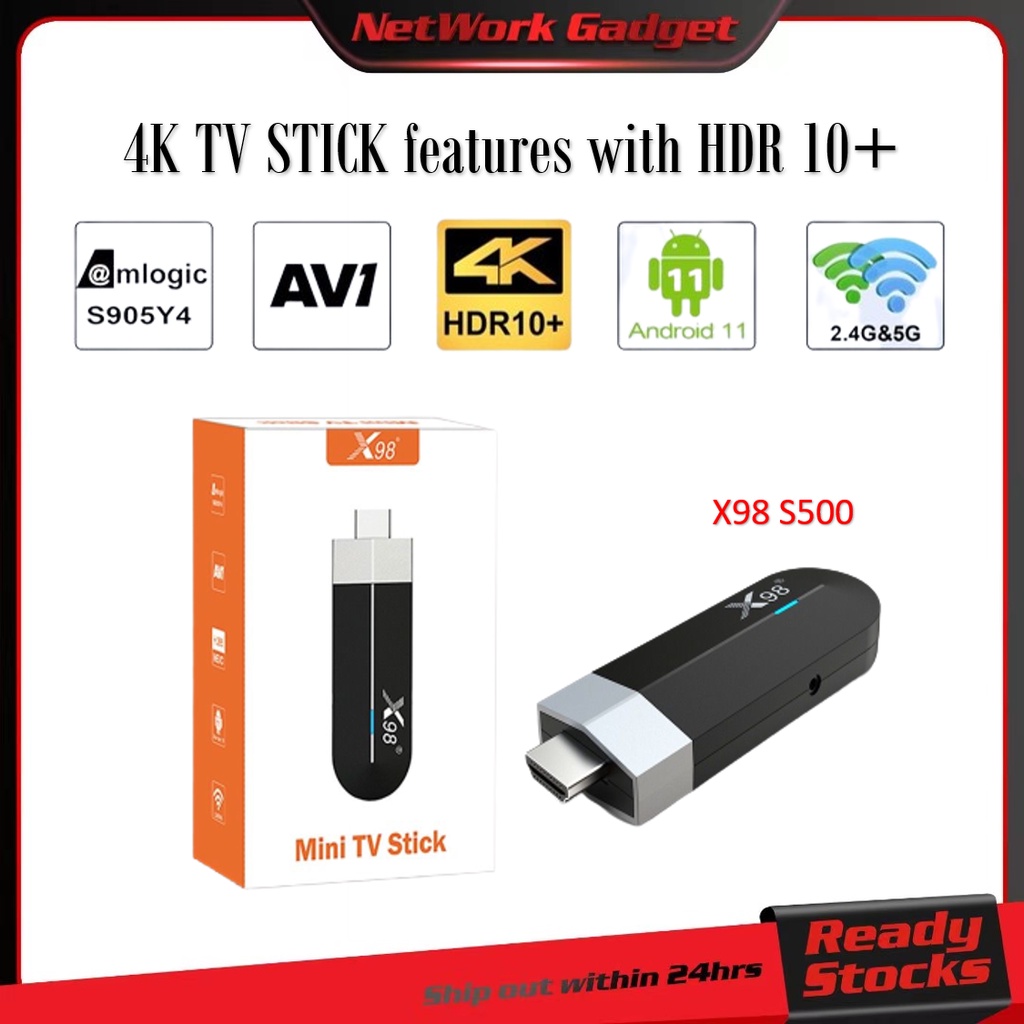 X98 S500 4GB 32GB AV1 Android 11 TV Stick Amlogic S905Y4 Quad Core 4K 60fps  H.