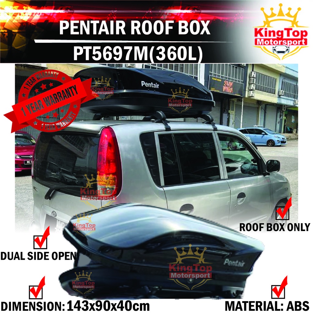 Pentair Roofbox PT5697M Glossy Roof box With Roof Rack M SIZE 360L Myvi