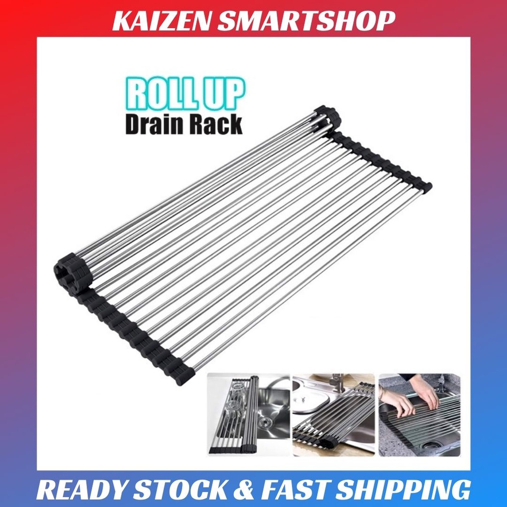 Rollup Dish Drying Rack Foldable Stainless Steel Over Sink Rack